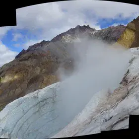 Plinth Peak and the fumarole ice cave at Mount Meager Volcano