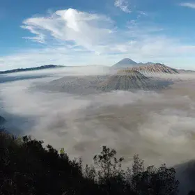 Morning view of volcanoes in Java, Indonesia